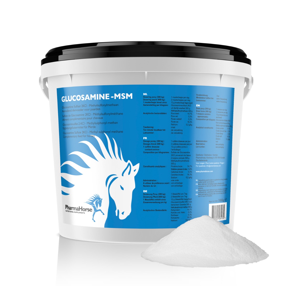 Afbeelding Glucosamine & MSM paard 3000 gram door Pharmahorse.nl