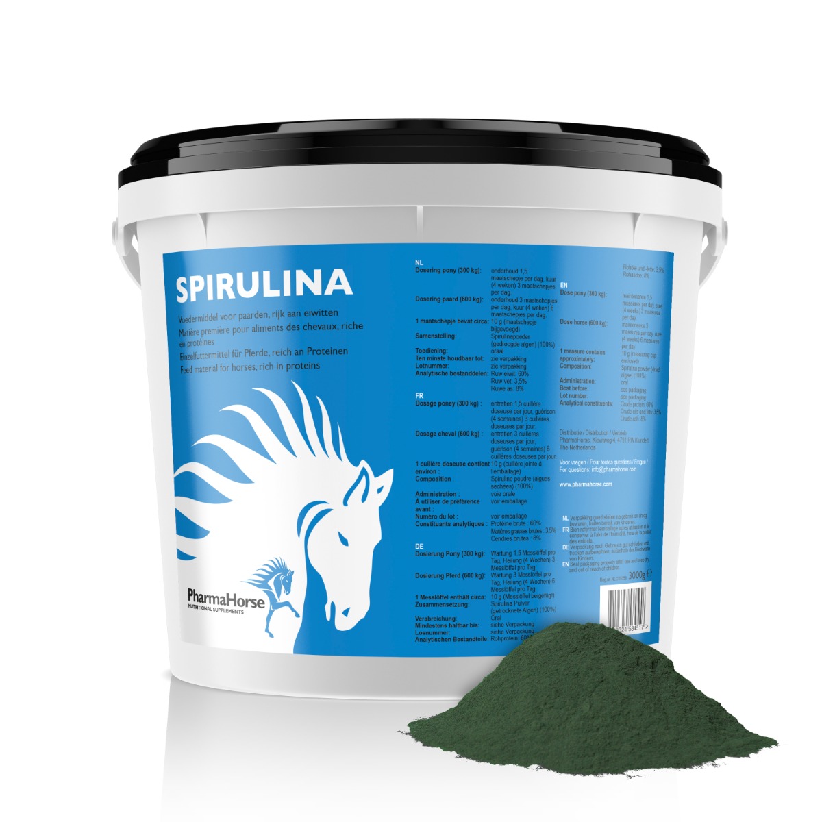 Afbeelding Spirulina paard 3000 gram door Pharmahorse.nl