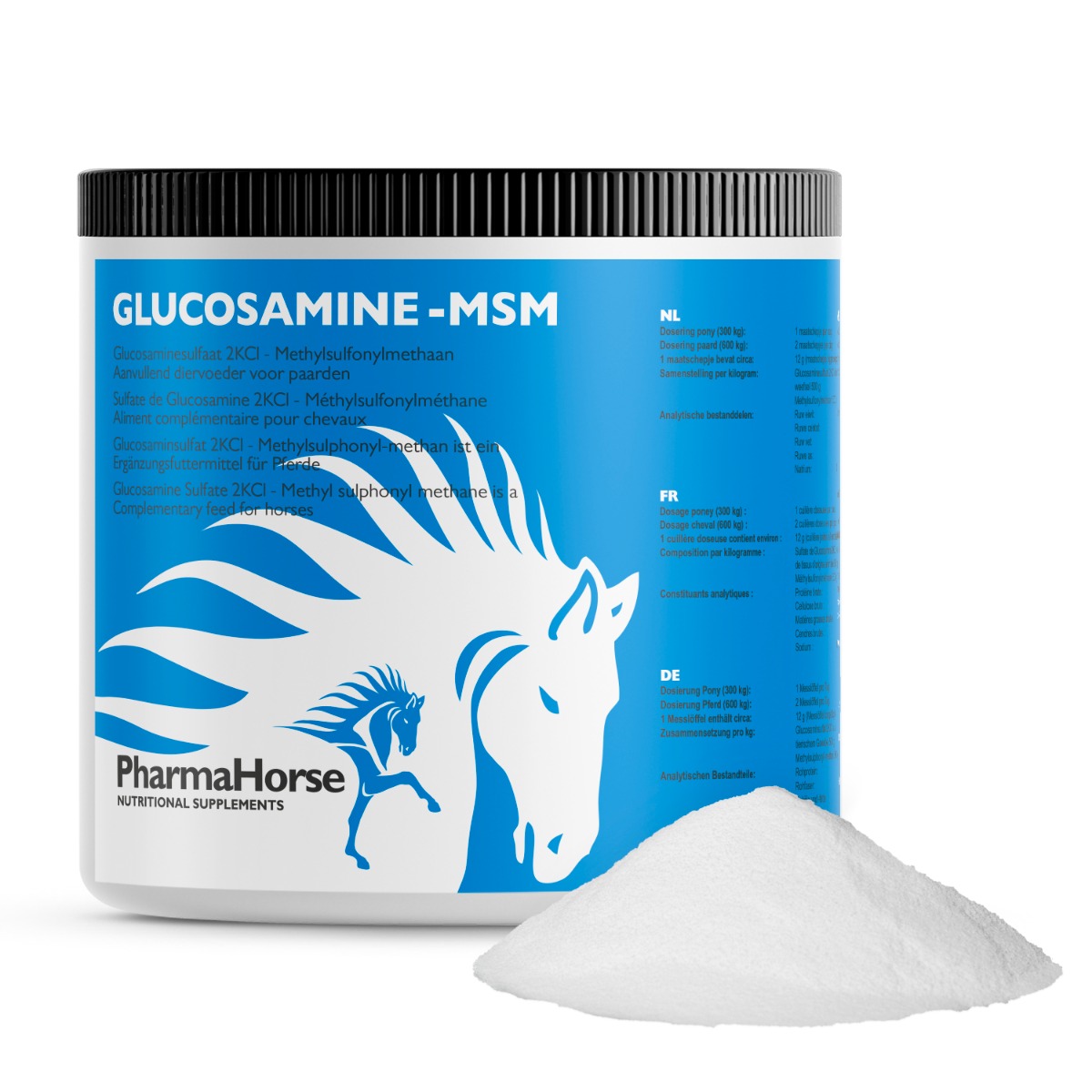 Afbeelding Glucosamine & MSM paard 500 gram door Pharmahorse.nl