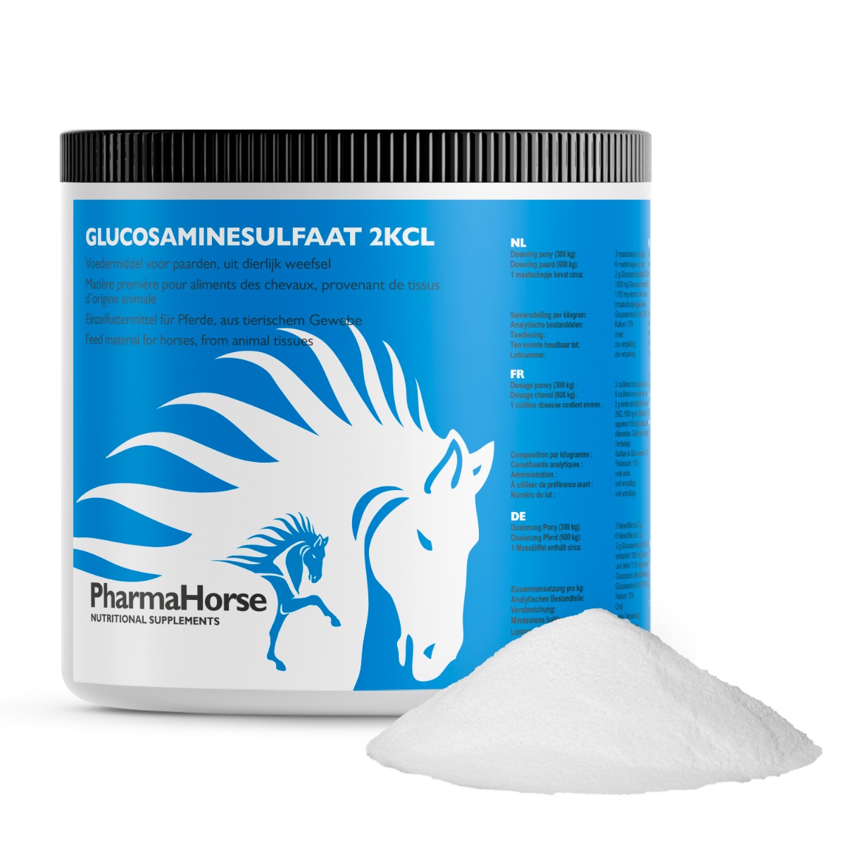 Afbeelding Glucosamine paard 500 gram door Pharmahorse.nl